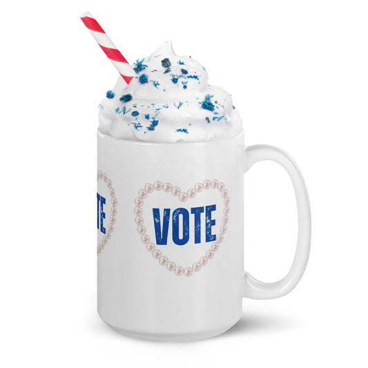 VOTE in PEARLS White glossy mug