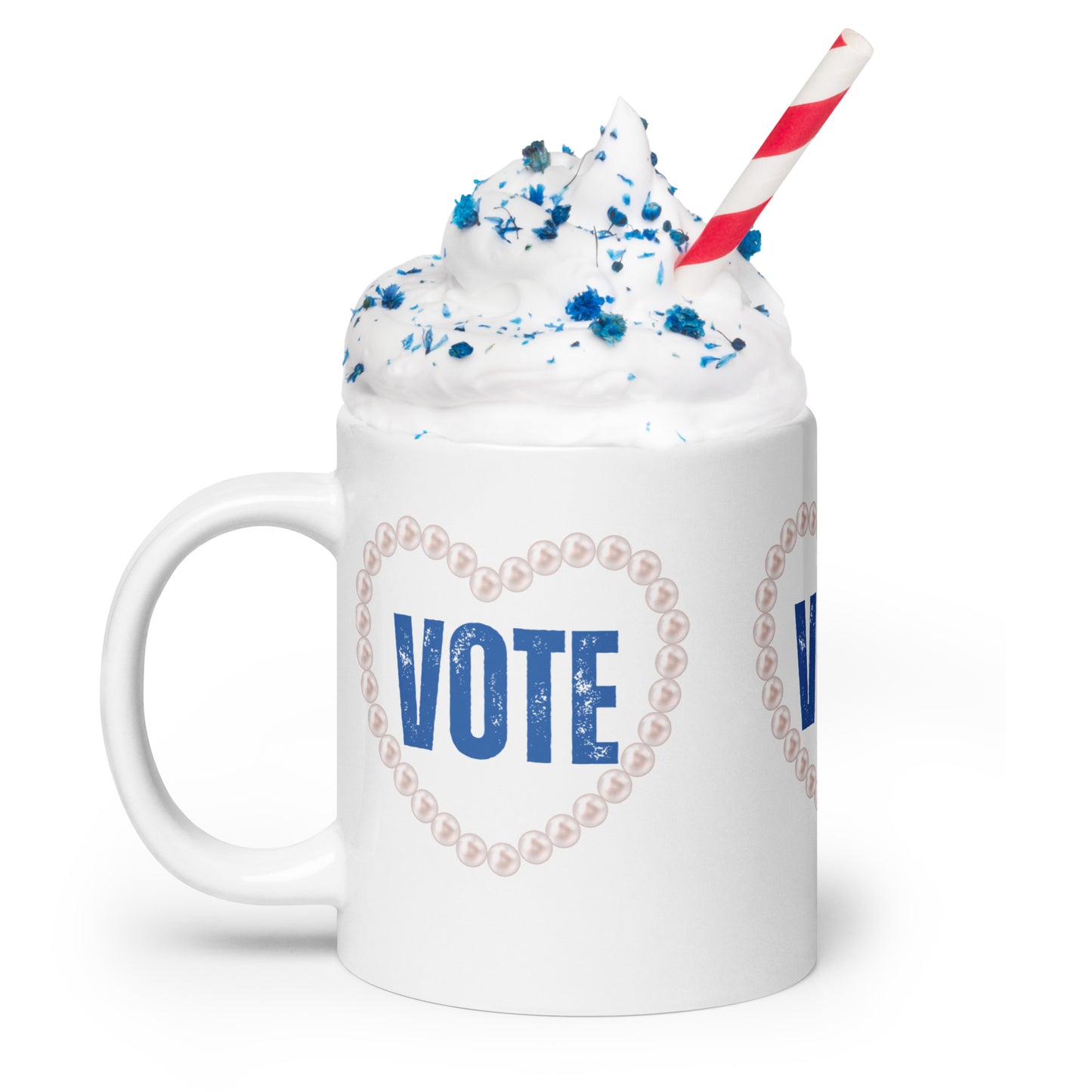 VOTE in PEARLS White glossy mug