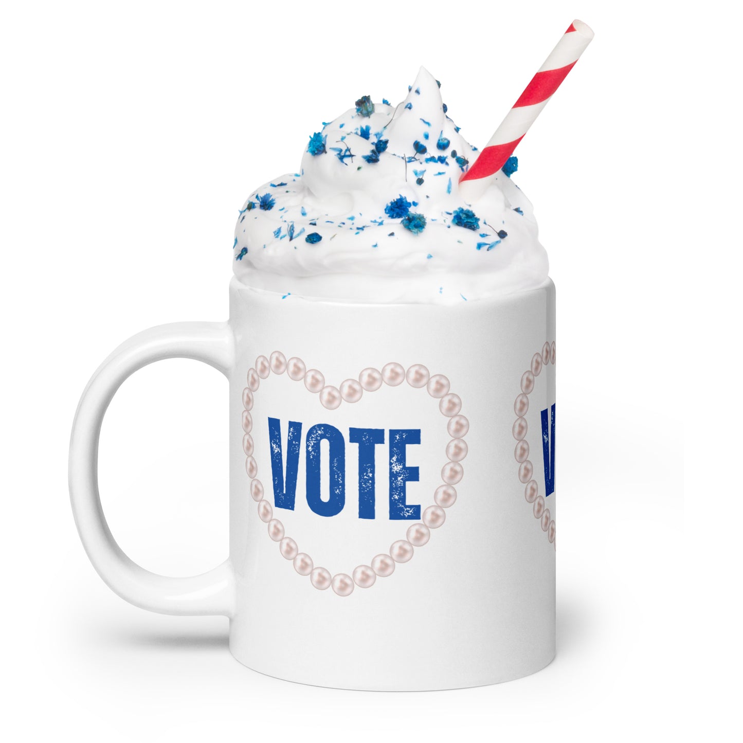 VOTE in PEARLS White glossy mug