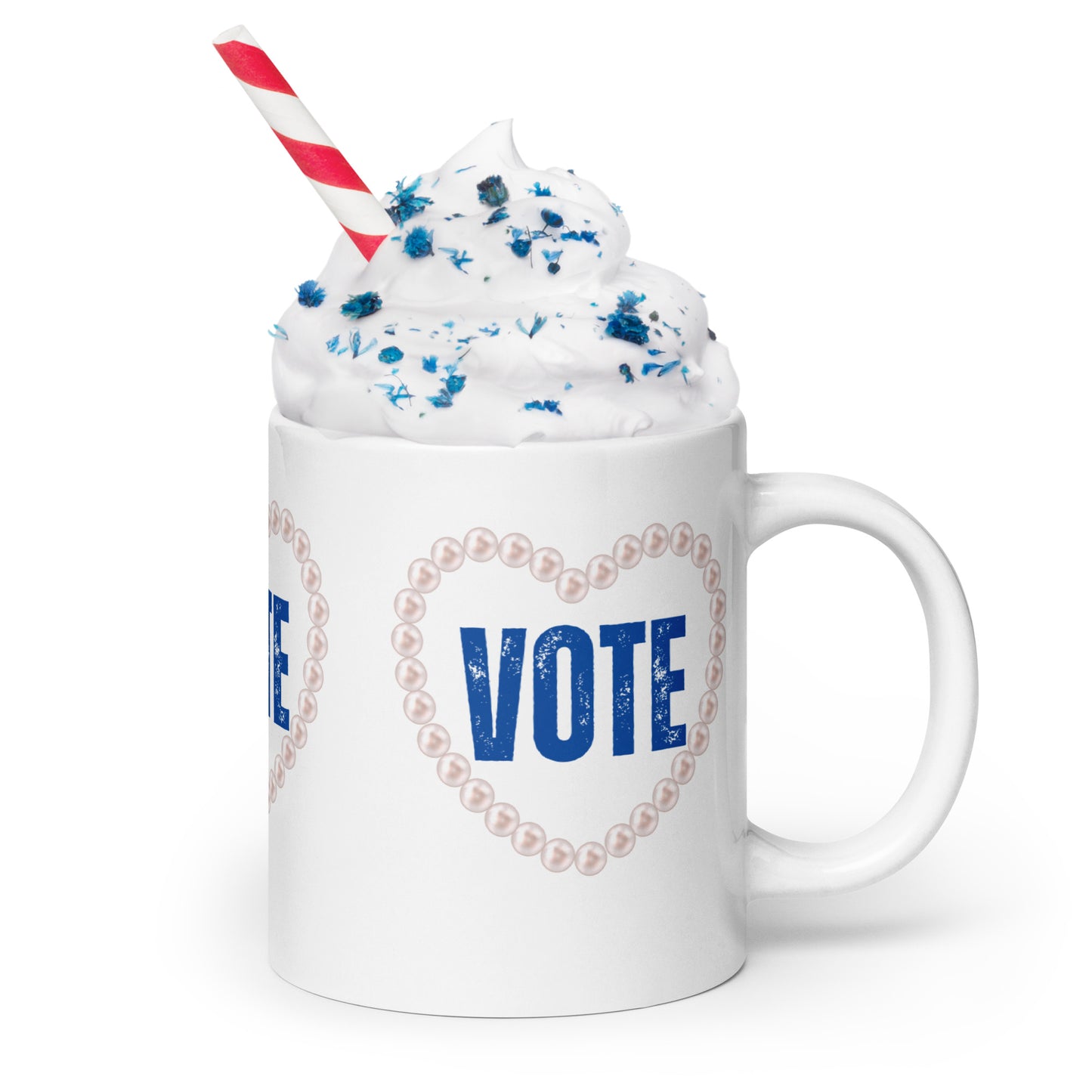 VOTE in PEARLS White glossy mug